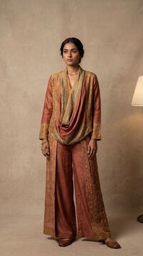 Traditional Silk Ensemble with Embroidery