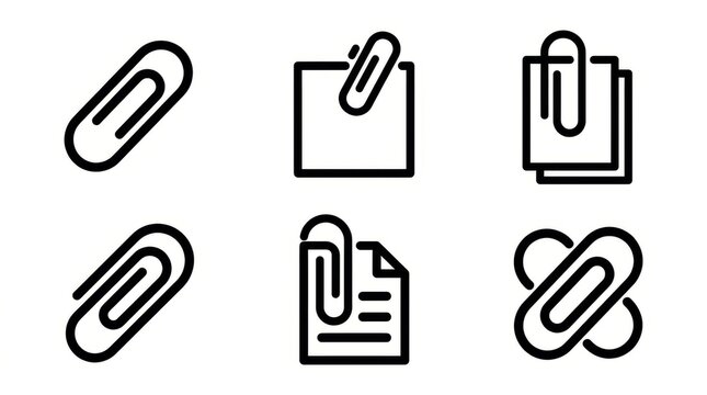 Collection of six black and white office and document management icons.