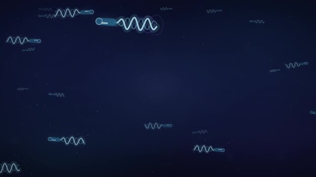 Flagellated bacteria swimming over dark background seamless loop