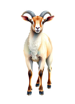 young goat with curved horns