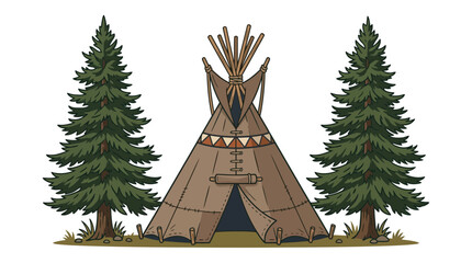 Vintage Teepee and Pine Trees Vector Illustration © Sinyo