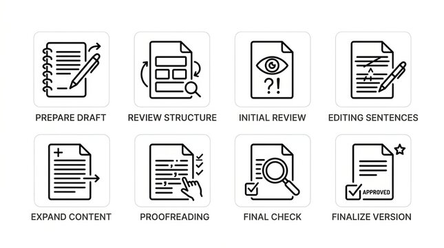 Illustrated Workflow Steps for Document Preparation and Review Process.