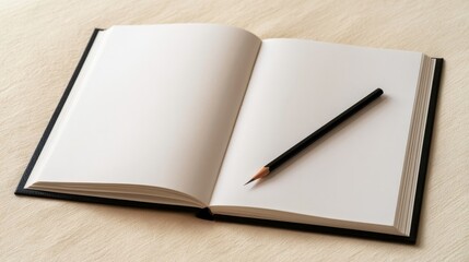 Fototapeta premium Creative Workspace Blank Sketchbook on Cream Linen Flat Lay