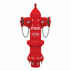 Fototapeta premium Red outdoor fire hydrant on water splash, emergency equipment icon isolated on white background.
