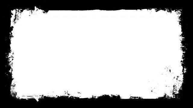 Black grunge brush border animation on transparent background for vintage and cinematic video overlays