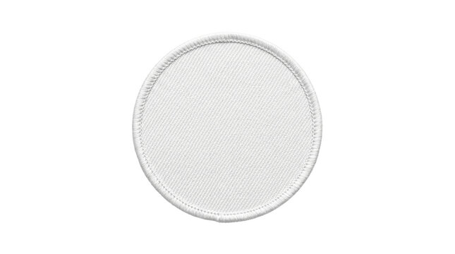 Minimalist round white fabric patch, circular textile badge with stitched edge, clean sewing notion for craft and apparel design isolated on Transparent Background