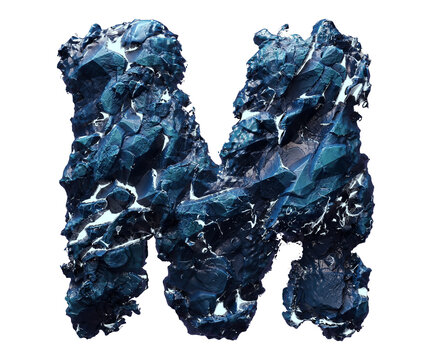 Blue stone letter M isolated on transparent background