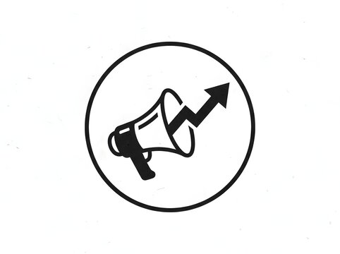 Marketing growth icon vector illustration of megaphone with upward arrow on white background.