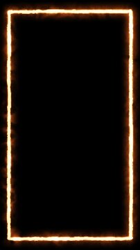 Frame overlay animation with glowing orange neon vertical on transparent background. Suitable for modern tech or futuristic themed videos.