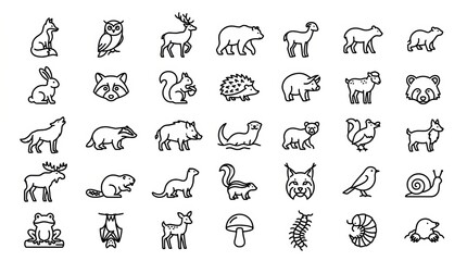 Fototapeta premium Collection of hand drawn black and white animal illustrations in various styles.