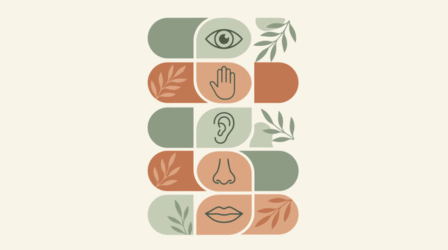 Five human senses icons in minimalist abstract style