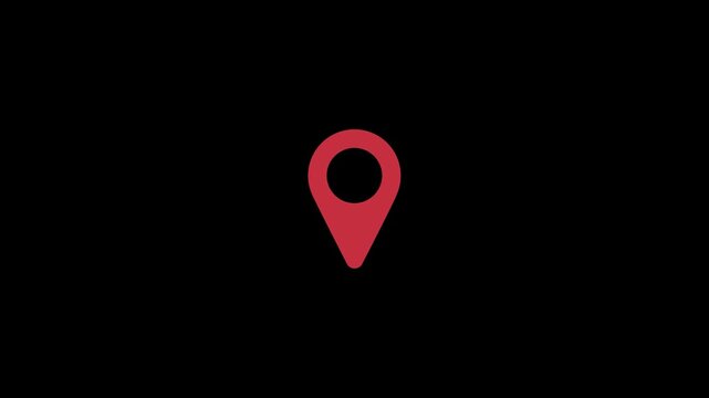 4K motion graphic of Map pointer icon alpha channel transparency. 2D cartoon animation of Pin symbols for navigation and location markers on black background.