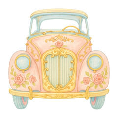 Naklejka premium PNG Vintage floral car illustration
