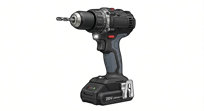 Modern Cordless Power Drill Vector Illustration isolated on white
