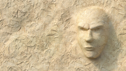 Displeased face growing out of sand