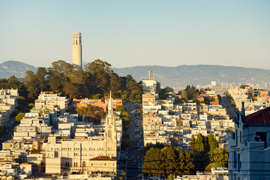 USA, California, San Francisco, view from Russian Hill on Telegraph Hill with Coit Tower