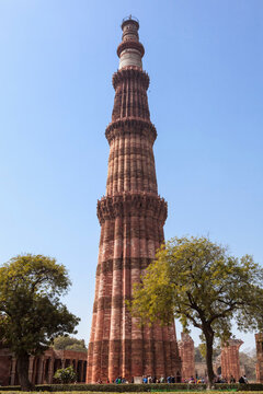 India, Delhi, View of Qutub Minar