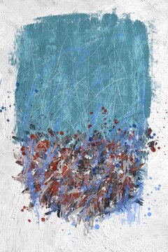 Abstract painting shows chaotic energy with blue and red colors