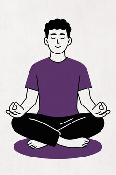 Man is meditating in lotus position for mindfulness and relaxation