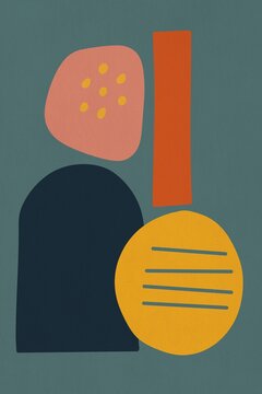 Abstract geometric shapes form a minimalist mid century modern design