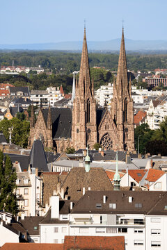 The neogothic Saint Paul church stands in the city of Strasbourg
