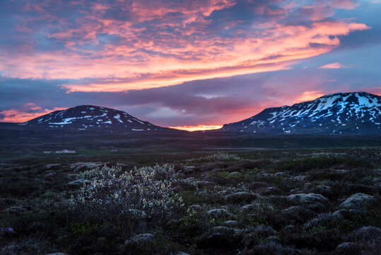 Iceland, Golden Circle National Park at midnight sun