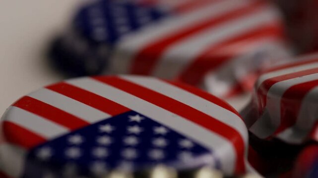 Macro view of bottle caps with American flag design