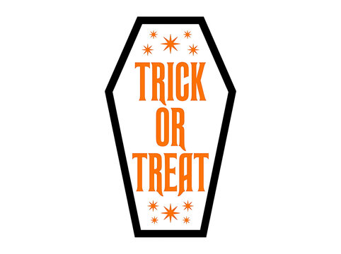 Trick or treat festive text inside a coffin shape frame for halloween