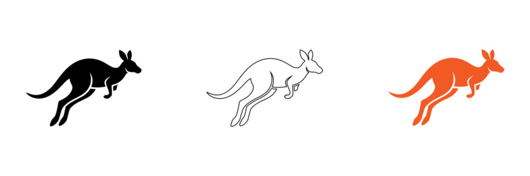 Cartoon kangaroo hopping in three color styles isolated on transparent background, Vector