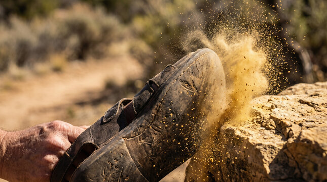 Paul and Barnabas shaking the dust off their feet against the rejecting city of Antioch, walking away on a dirt road