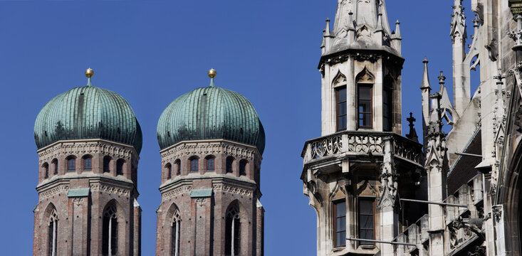 Germany, Bavaria, Munich, Town hall and Church of Our Lady towers
