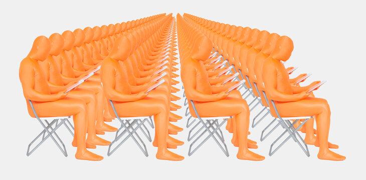 Men in orange zentai using digital tablet