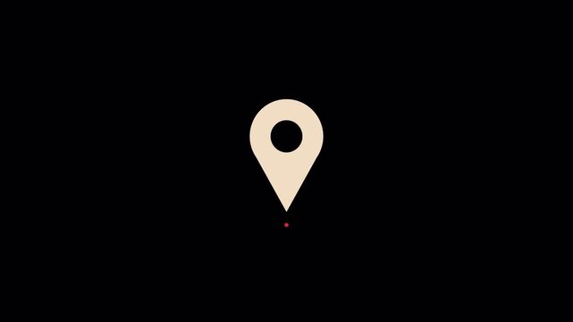 Minimalist cream colored location pin icon animating on black background for digital map navigation and travel interface design 4K animation