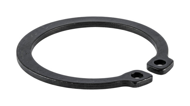 Black steel circlip ring metal industrial fastening component for mechanical hardware.