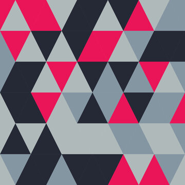 Seamless triangle geometric pattern in dark blue, geometric vector background for fabric print and packaging design
