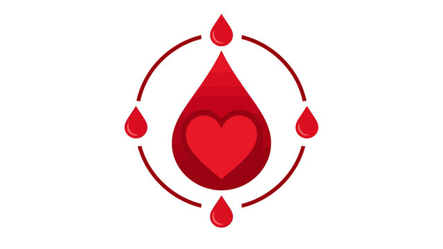 Blood Drop Icon with Heart Symbol and Circulatory System Rings for Healthcare and Donation Campaigns