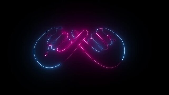 glowing neon Pinky swear icon isolated on black background. friendship and loyalty icon featuring promise gesture symbols and friendship commitment concepts. 4k video animation