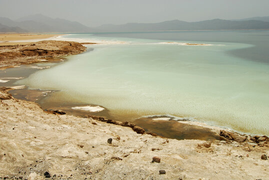 Djibouti, Inland, view on saline lake Assal, lowest point in Africa
