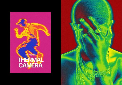 Vertical Thermal Camera Effect For Poster And Print Design