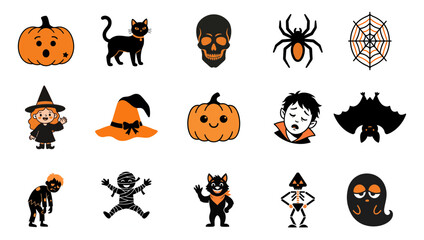 Obraz premium A spooky halloween collection featuring pumpkins black cats ghosts witches and other terrifyingly fun seasonal icons