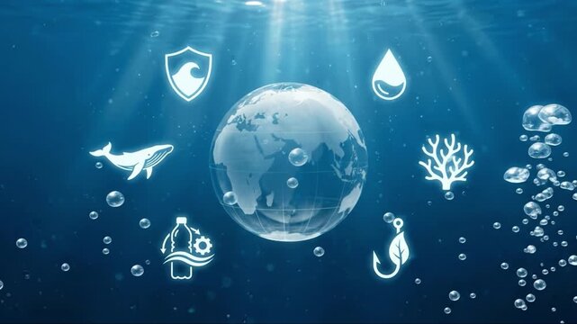 Ocean Earth Water Marine Environment Conservation Globe Bubble Coral Whale Protection Underwater Blue Nature Ecology Sea Symbol Pollution Sustainability Clean Wildlife Habitat Fish Plastic Recycling