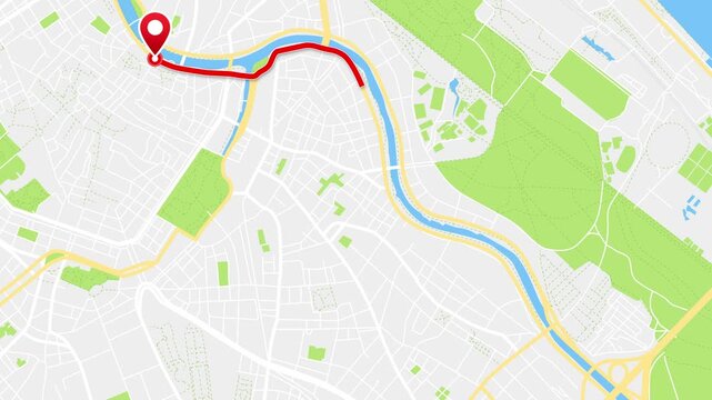 Vienna City, Eastern Austria, Austria Map with Animated Red GPS Route and Location Pin, 4K