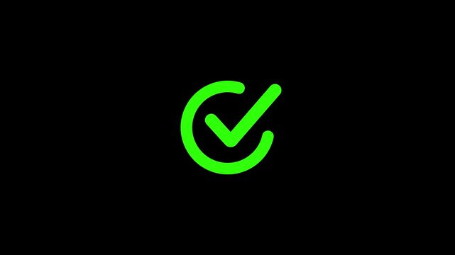 Check mark video icon tick sign accept select confirm correct agree, right Check Mark Icon Animation black Background. successful symbol, tick mark animation. 4k animation