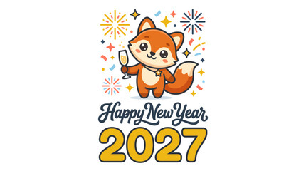Fototapeta premium Cute Cartoon Fox Celebrating Happy New Year 2027 5.
