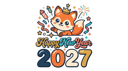 Fototapeta premium Cute Cartoon Fox Celebrating Happy New Year 2027 15.