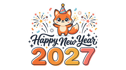 Fototapeta premium Cute Cartoon Fox Celebrating Happy New Year 2027 19.
