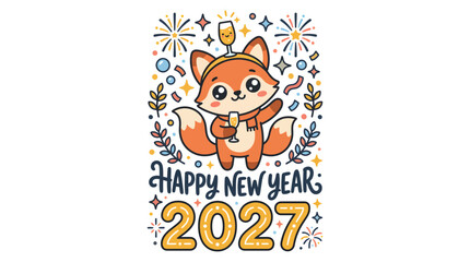 Fototapeta premium Cute cartoon fox celebrating New Year 2027 3.