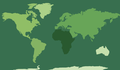 World map illustration with a focus on the african continent in green tones © Md