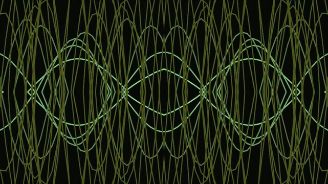 Abstract green wave pattern on black background with symmetrical design