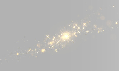 Golden glitter trail with sparkling stars, glowing magic dust, bright light particles, shimmering sparkles and elegant fairy dust wave effect © theladydarina
